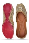 Shop_NR By Nidhi Rathi_Gold Gold-toned Embroidered Flat Juttis _at_Aza_Fashions