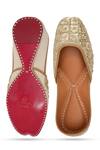 Shop_NR By Nidhi Rathi_Gold Handcrafted Embroidered Leather Juttis _at_Aza_Fashions