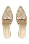 Shop_PEHRA_Beige Embroidery, Pearls Mule Block Heels _at_Aza_Fashions