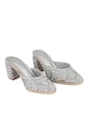 Buy_PEHRA_Silver Embroidery, Beads Metallic Mule Block Heels _Online_at_Aza_Fashions