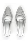 Shop_PEHRA_Silver Embroidery, Beads Metallic Mule Block Heels _at_Aza_Fashions