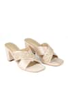 Buy_PEHRA_Beige Embroidery Cross Strap Block Heels _Online_at_Aza_Fashions