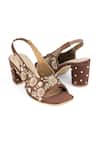 Buy_PEHRA_Brown Embroidery, Beads Block Heel Sandals _at_Aza_Fashions