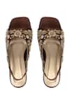 Shop_PEHRA_Brown Embroidery, Beads Block Heel Sandals _at_Aza_Fashions