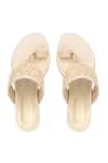 Shop_PEHRA_Beige Embroidery Kolhapuri Block Heels _at_Aza_Fashions