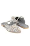 Buy_PEHRA_Gray One Side Embroidered Flats With Pearl Strap _at_Aza_Fashions