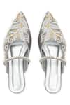Shop_PEHRA_Gray One Side Embroidered Flats With Pearl Strap _at_Aza_Fashions