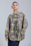 Shop_Dhruv Kapoor_Multi Color Collared Luminous Tie-up Shirt _Online_at_Aza_Fashions