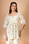 Buy_Naintara Bajaj_Off White Cotton Embroidery Round Neck Monarch Butterfly Pant Co-ord Set _Online_at_Aza_Fashions
