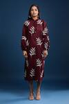 Shop_Naintara Bajaj_Maroon Cotton Embroidery Round Neck Dress _Online_at_Aza_Fashions
