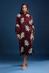 Buy_Naintara Bajaj_Maroon Cotton Embroidery Round Neck Dress _at_Aza_Fashions