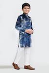 Shop_Petite Pomme_Teal Velvet, Silk Blue Kurta And White Pant Set _Online_at_Aza_Fashions