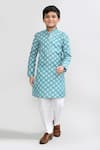 Buy_Petite Pomme_Turquoise Cotton, Silk Zari Green Kurta And White Pant Set _at_Aza_Fashions