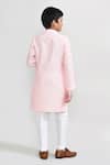 Shop_Petite Pomme_Peach Cotton, Silk Embroidery Geometric Kurta And White Pant Set _at_Aza_Fashions