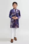 Petite Pomme_Purple Velvet, Silk Kurta And White Pant Set _Online_at_Aza_Fashions