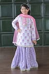 Buy_The Plum Bum_White Cotton, Net Gota Patti Purple Floral Sharara Set _at_Aza_Fashions