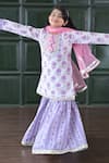 Shop_The Plum Bum_White Cotton, Net Gota Patti Purple Floral Sharara Set _at_Aza_Fashions
