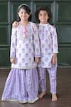 Shop_The Plum Bum_White Cotton, Net Gota Patti Purple Floral Sharara Set _Online_at_Aza_Fashions