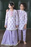Buy_The Plum Bum_White Cotton, Net Gota Patti Purple Floral Sharara Set 