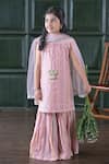 Buy_The Plum Bum_Pink Cotton, Net Embroidery Dusty Sharara Set _at_Aza_Fashions