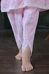 Shop_The Plum Bum_Pink Cotton Lace Gingham Check Kurta Set _Online_at_Aza_Fashions