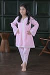 Buy_The Plum Bum_Pink Cotton Lace Gingham Check Kurta Set _at_Aza_Fashions