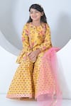 Buy_The Plum Bum_Yellow Chanderi Silk, Net Embroidery Floral Kurta Sharara Set _Online_at_Aza_Fashions