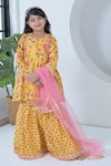 Buy_The Plum Bum_Yellow Chanderi Silk, Net Embroidery Floral Kurta Sharara Set _at_Aza_Fashions