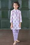 Buy_The Plum Bum_White Cotton Embroidery White-purple Floral Kurta Set _at_Aza_Fashions