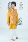 Buy_The Plum Bum_Yellow Chanderi, Cotton Floral Nehru Jacket Set _at_Aza_Fashions