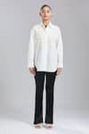 Dhruv Kapoor_White Embroidery Collared Bouquet Oversized Shirt _Online_at_Aza_Fashions