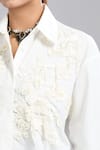 Dhruv Kapoor_White Embroidery Collared Bouquet Oversized Shirt _at_Aza_Fashions