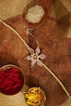 Shop_Floristaa By Mahek_Pink Rhinestones, Pearls Naina Rakhi Lumba Set _at_Aza_Fashions