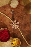 Shop_Floristaa By Mahek_Pink Rhinestones, Pearls Diara Rakhi Lumba Set _at_Aza_Fashions