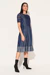 Linetribe__Blue Denim Embroidery Round Neck Corvus Dress _Online_at_Aza_Fashions