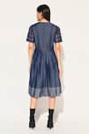 Shop_Linetribe__Blue Denim Embroidery Round Neck Corvus Dress _at_Aza_Fashions