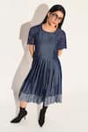 Linetribe__Blue Denim Embroidery Round Neck Corvus Dress _at_Aza_Fashions