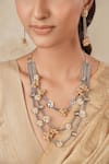 Shop_Anana_Gold Plated Two Tone Floral Necklace And Earring Set _at_Aza_Fashions