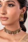 Anana_Gold Plated Pearls Two Tone Choker Necklace And Earrings Set _Online_at_Aza_Fashions