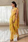 Shop_Paulmi And Harsh_Yellow Georgette, Silk Embroidery, Sequins Round Floral Pre-draped Saree Set _Online_at_Aza_Fashions