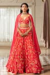 Buy_Paulmi And Harsh_Pink Georgette, Organza Embroidery V-neck Floral Print Lehenga Set _at_Aza_Fashions