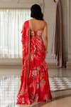 Shop_Paulmi And Harsh_Pink Georgette, Silk Sequins, Floral Print Pre-draped Saree With Blouse _at_Aza_Fashions