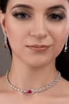Buy_Anana_Red Crystals, Gemstones Ruby Silver Plated Choker And Earrings Set _at_Aza_Fashions
