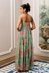 Shop_Paulmi And Harsh_Green Georgette, Shantoon Embroidery Round Neck Floral Maxi Dress _at_Aza_Fashions