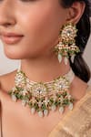 Buy_Anana_Green Gemstones Gold Plated Choker Necklace And Earrings _at_Aza_Fashions