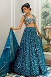 Paulmi And Harsh_Blue Silk, Organza Embroidery, Tassels, Sequins Round Neck Designer Lehenga Set _at_Aza_Fashions