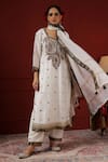 Buy_Sheeshakari_White Silk Beads, Sequins Round Neck Embellished Kurta Pant Set _at_Aza_Fashions