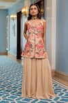 Buy_Paulmi And Harsh_Pink Georgette Embroidery Round Neck Designer Floral Kurta And Palazzo _at_Aza_Fashions