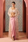 Buy_Aneesh Agarwaal_Pink Net, Silk, Crepe Embroidery Open Neck, Sweetheart Jacket And Draped Skirt Set _at_Aza_Fashions