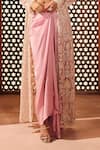 Shop_Aneesh Agarwaal_Pink Net, Silk, Crepe Embroidery Open Neck, Sweetheart Jacket And Draped Skirt Set _Online_at_Aza_Fashions